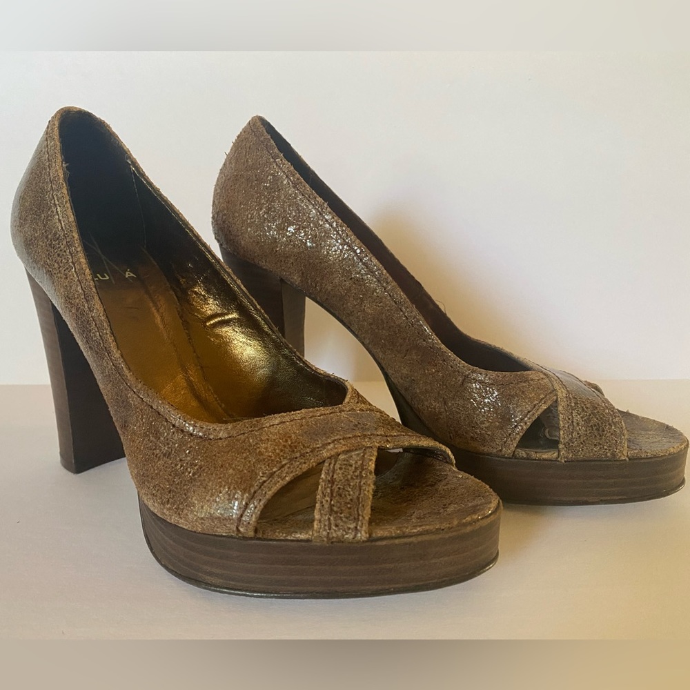 Fluxa Platform Heels, Brown Peep Toe Size 37